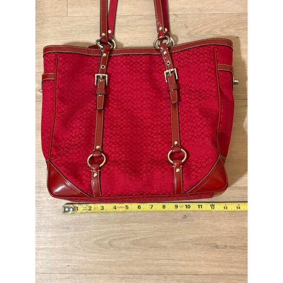 Coach Red Signature Gallery Tote Handbag Excellent Condition - Picture 10 of 13